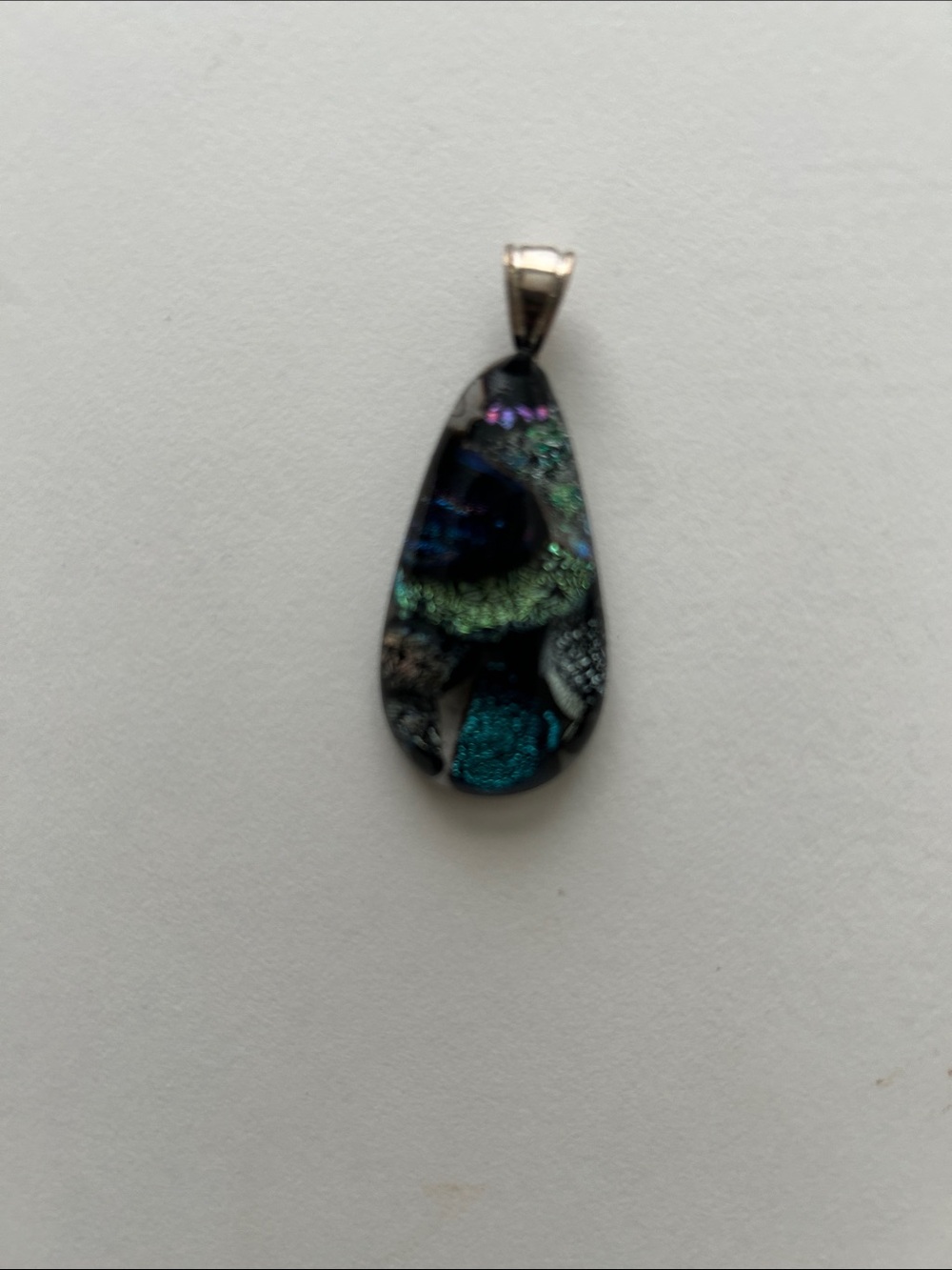Dichroic Glass Teardrop Pendant in Iridescent Blue-Green - Women Jewelry